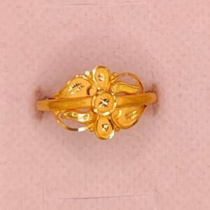 18K Gold Delicate Leaf & Floral Ring (0.91g)